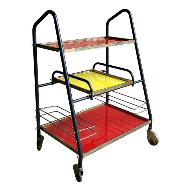 Vintage Red and Yellow Bar Trolley, 1960s For Sale