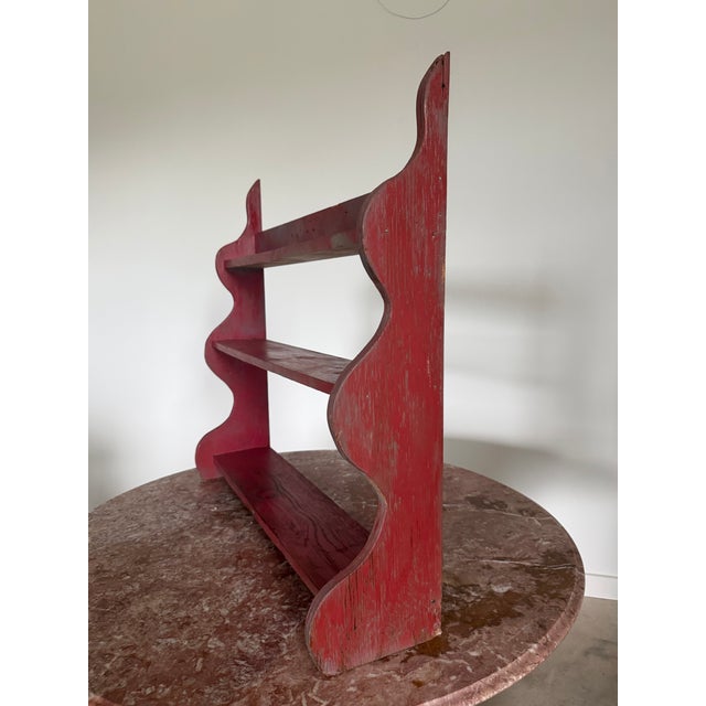 1950s Primitive Folk Art Sculptural Wall Shelf in Red Paint For Sale - Image 5 of 18