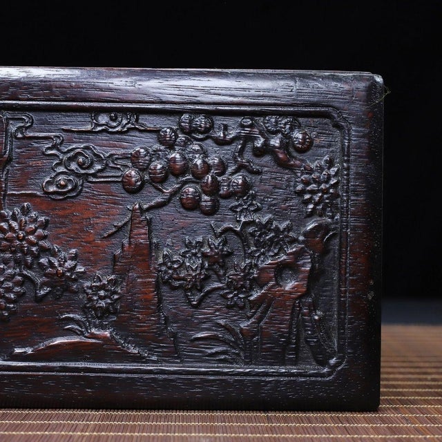 Carved Hardwood Box With Landscape Scenes and Sliding Lid For Sale - Image 9 of 10