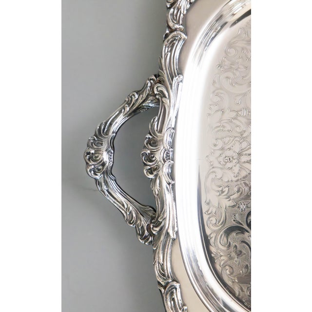 Vintage Gorham Silver Plate Footed Rectangular Serving Tray With Handles For Sale - Image 10 of 12