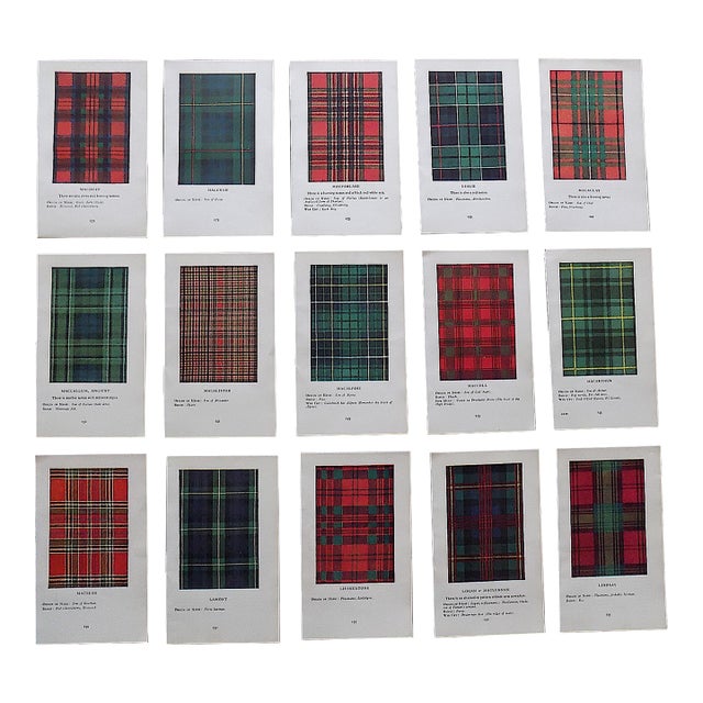 Vintage Mid 20th Century Scottish Tartan Lithographs - Set of 15 For Sale