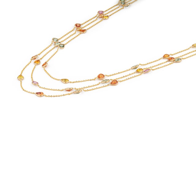 Metal 18k Yellow Gold Multi-Strand Necklace With 13.32ct Pear Cut Multicolor Sapphires For Sale - Image 7 of 18