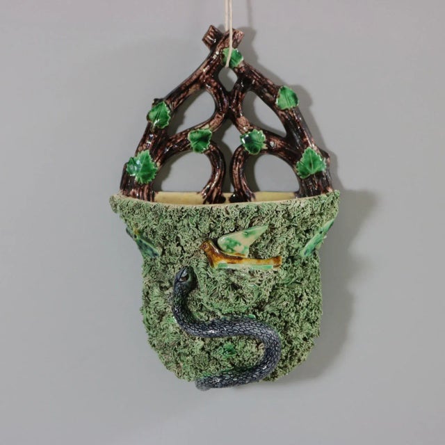 19th Century Portuguese Palissy Majolica Snake & Bird Wall Pocket For Sale - Image 12 of 12