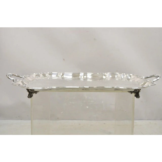Metal Vintage Wm Rogers Victorian Style Silver Plated Twin Handle Serving Platter Tray For Sale - Image 7 of 13