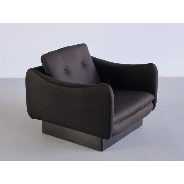 Mid-Century Modern Black Wool & Wood Armchair by Michel Mortier for Steiner, France, 1963 For Sale - Image 3 of 13