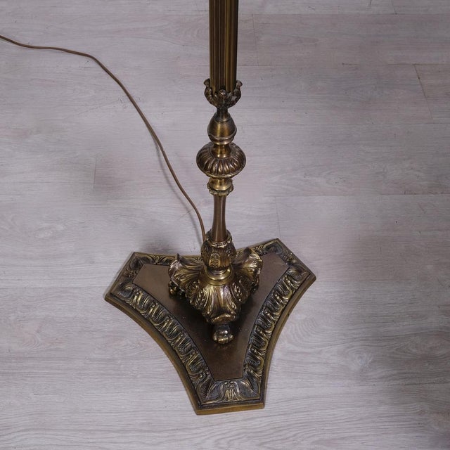 Brass Floor Lamp with 3 Light Point Fabric Lampshade, 1950s For Sale - Image 18 of 18
