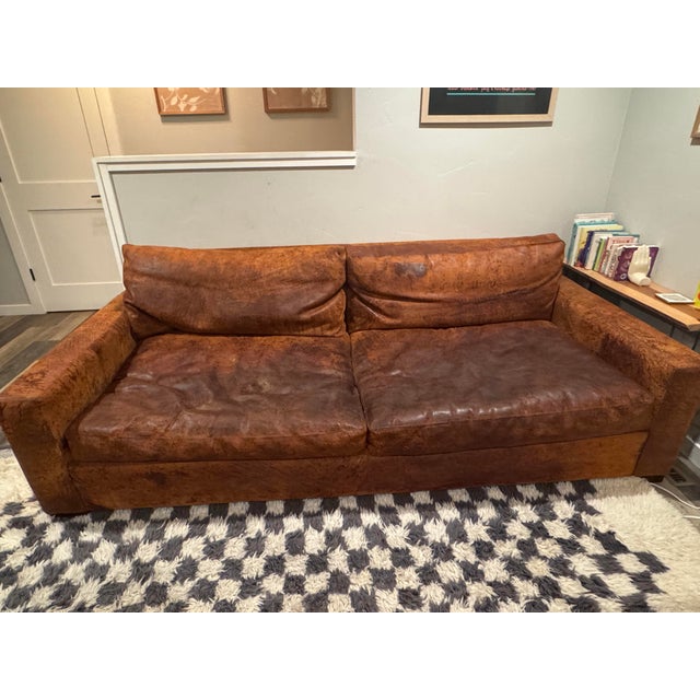 Restoration Hardware Maxwell 8’ Luxe Leather Sofa – Vintage Cigar For Sale - Image 10 of 11