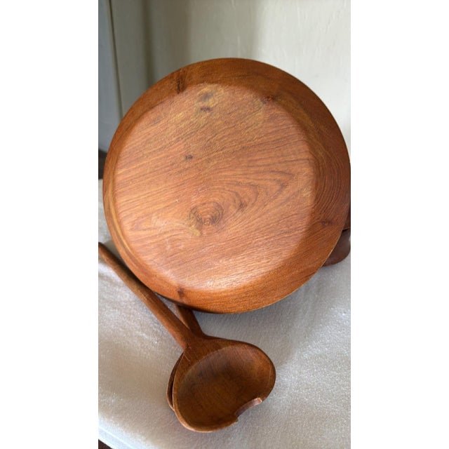 1960s MCM Scandinavian Style Wooden Salad Bowl Set**Cracks Noted/Decor Use Recommended** For Sale - Image 12 of 18