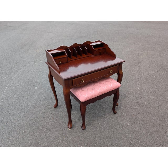 Mid 20th Century Vintage Mahogany Secretary/Writing Desk With Stool For Sale - Image 5 of 14