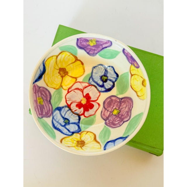 Late 20th Century Hand Painted Artisan Studio Pottery Flower Bowl For Sale - Image 5 of 7