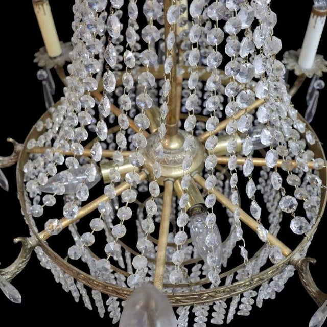 Metal French Empire Style Crystal & Gilt Bronze “Crystal Basket” 8-Light Chandelier For Sale - Image 7 of 11