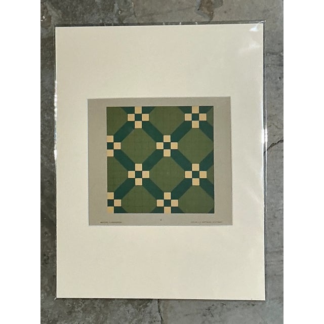 Paper Vintage Green Geometric Tile Design Serigraph For Sale - Image 7 of 12