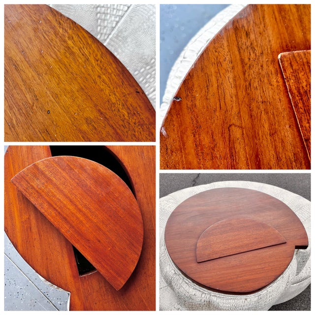 Mid Century Modern Tufted Snakeskin Nautilus Settee Coin Sofa With Wood Top For Sale - Image 15 of 18