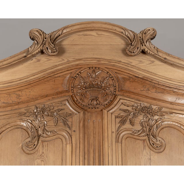Wood 19th Century Louis XV French Armoire, Hand-Carved Pine, Circa 1880 For Sale - Image 7 of 15