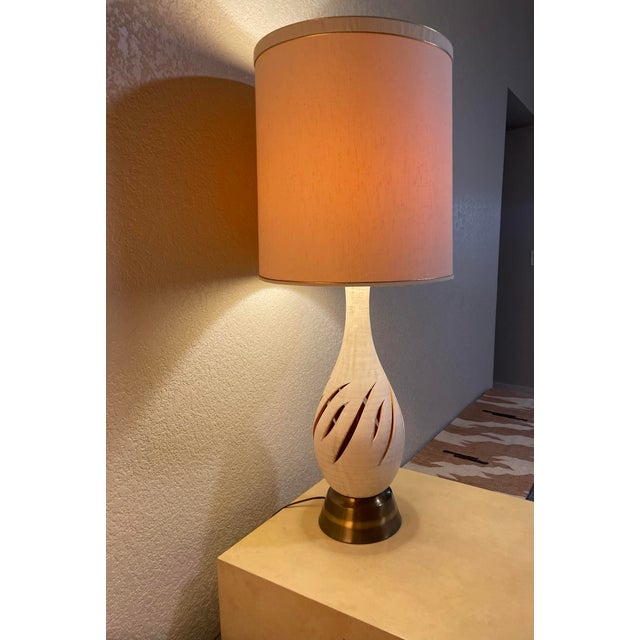 Tall Mid Century Modern White Ceramic Table Lamp With Flame Design Circa 1960s For Sale In Phoenix - Image 6 of 9