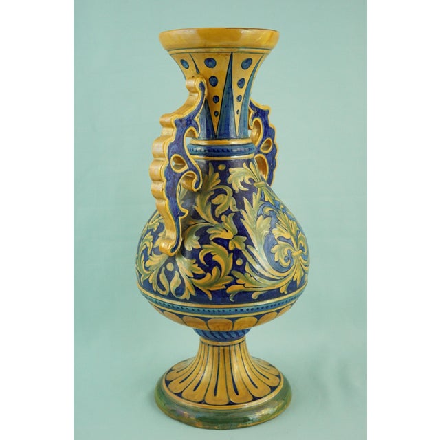 Vintage Neo-Renaissance Majolica Ceramic Vase by Luca Della Robbia, 1920s For Sale - Image 3 of 18