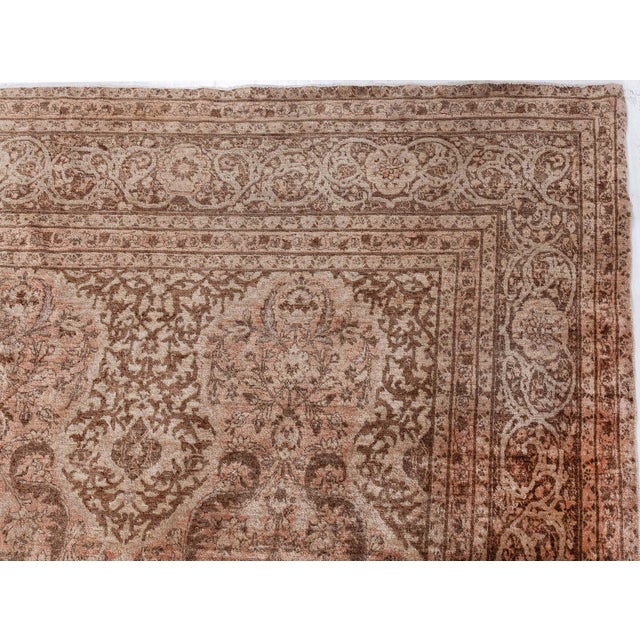 Vintage Persian Tabriz Brown Handmade Wool Rug For Sale - Image 9 of 11