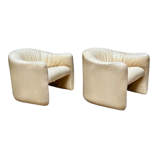 Post Modern Pair Leather Lounge Chairs by Metro, 1980 For Sale