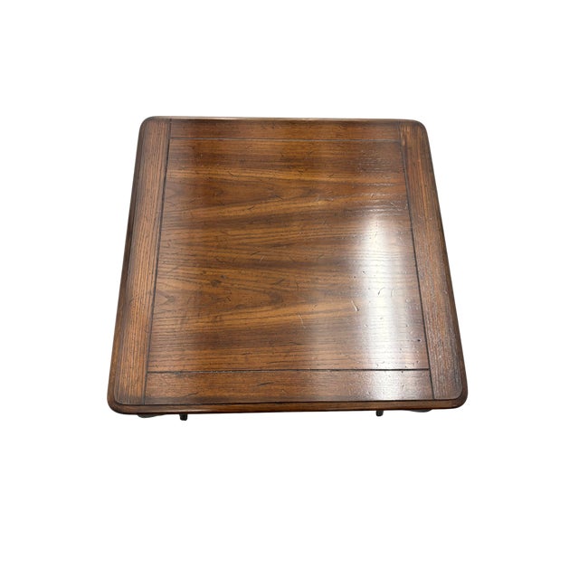 Wood Late 20th Century Henredon Four Centuries Collection Distressed Red Oak Square Side Table With Drawer For Sale - Image 7 of 11