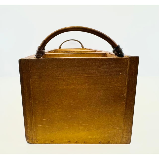 Vintage Indonesian Wood and Woven Rattan Four-Compartment Storage Caddy For Sale - Image 12 of 15