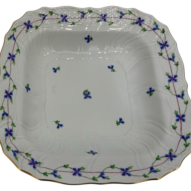 Vintage Herend Blue Garland PBG Large Square Fruit Serving Bowl Model 1181 Made in Hungary c. 1980s. Discontinued....