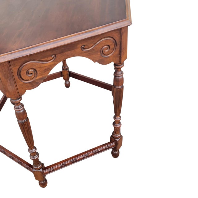 1940s Vintage American Cherry Center Table Carved Traditional For Sale - Image 10 of 17