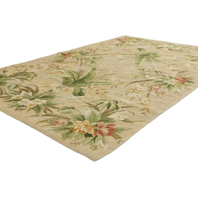 79490 Vintage Chinese Aubusson Needlepoint Rug, 03'11 x 06'01. The Verdant Salon: A Vintage Chinese Aubusson Needlepoint...