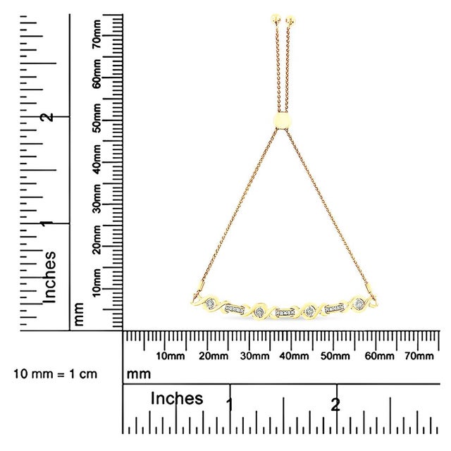 14K Yellow Gold Plated .925 Sterling Silver Channel Set Diamond Accent Twist 4”-10” Adjustable Bolo Bracelet (I-J Color, I3 Clarity) For Sale In New York - Image 6 of 6