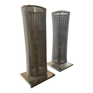 Custom Steel Mesh Table Lamps – Modern Industrial Sculptural Lighting, Pair For Sale
