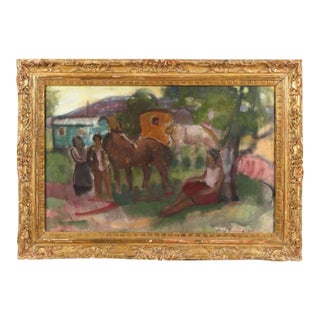 Paul Erich Felger (German, 1910-1979), "Gypsy Camp" Pastel on Paper For Sale