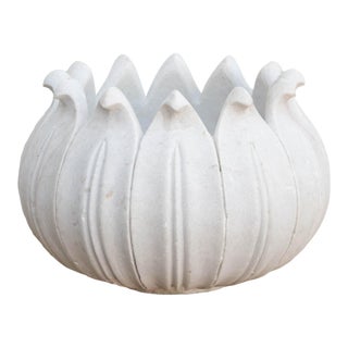 18" Dm Monumental Lotus Flower Marble Planter For Sale