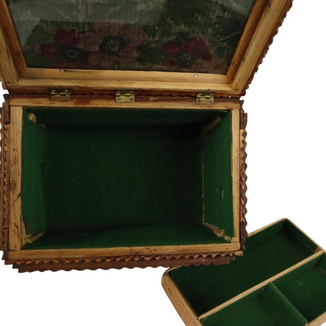 Brown Wooden Tramp Art Box For Sale - Image 8 of 11