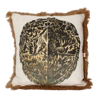 Sea Turtle Shell Pillow With Jute Fringe For Sale