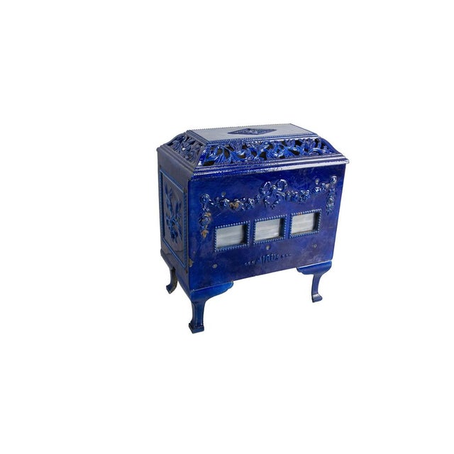 Small French Art Deco Blue Enamelled Coal Stove, 1890s For Sale - Image 3 of 10
