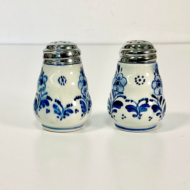 Rustic European 1940s Vintage Delft Rustic European Salt & Pepper Shakers - A Pair For Sale - Image 3 of 9