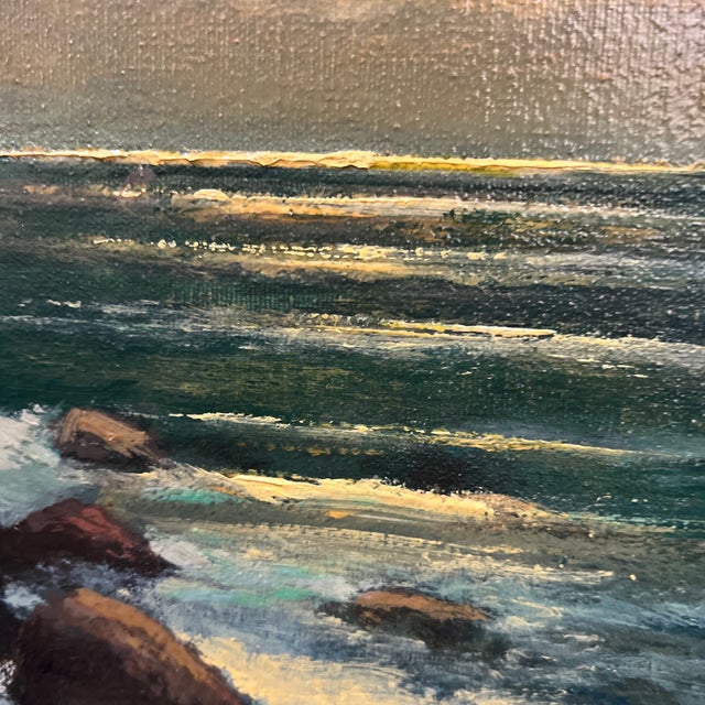 Paint 20th Century Oil on Canvas Framed Signed by German American Artist Peter Hermann Schmidt ( 1886-1974) Seascape at Sunset For Sale - Image 7 of 11