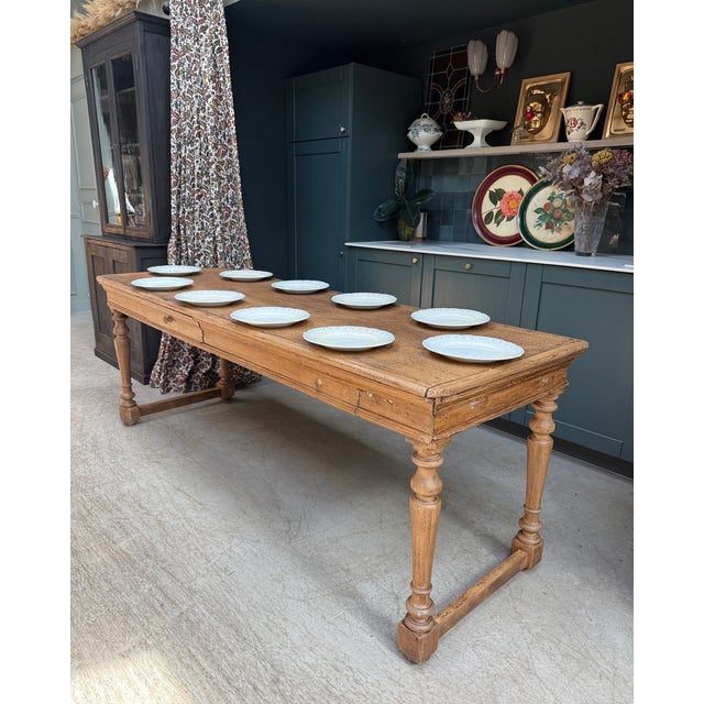 Antique Farmhouse Table with Turned Oak Legs, 1890s For Sale - Image 8 of 13