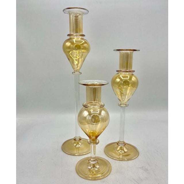 Gold Murano Glass Candleholders, Italy, 1990s, Set of 3 For Sale - Image 3 of 6