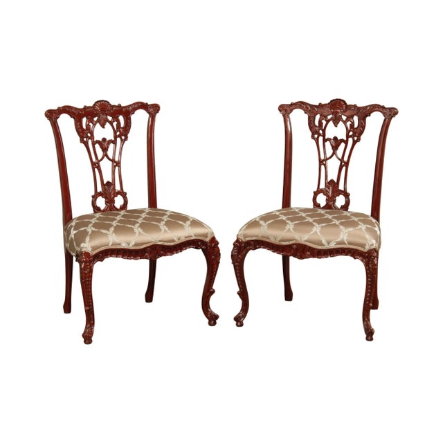 2010s Rococo Style Carved Mahogany Side Chairs - A Pair For Sale - Image 13 of 13