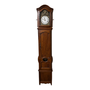 Early 19th Century Louis XV Style Country French Walnut Tall Case Clock With Morbier Movement & Porcelain Dial