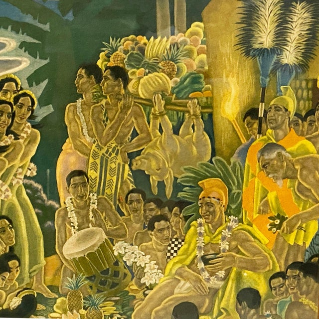 1930s 1930s Eugen Savage "Festival of the Sea" Lurline Matson Lines Print in Bamboo Frame For Sale - Image 5 of 7