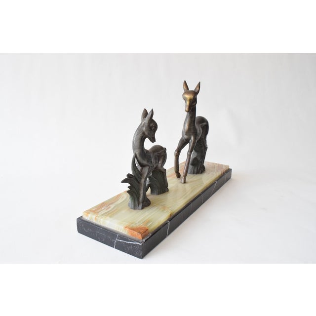 Art Deco Twin Deer Zamac Figurine on Marble Base, Europe, 1940s For Sale - Image 6 of 9