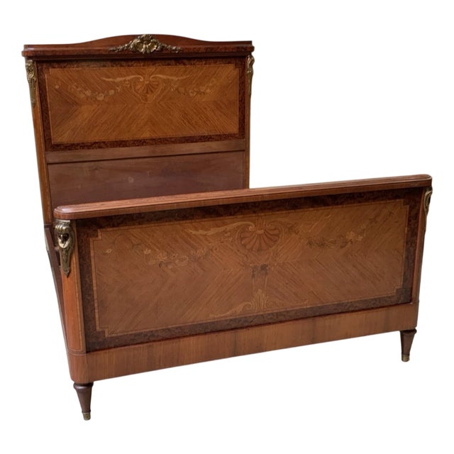 Antique Sensational Art Nouveau Ornate Bed with Inlays, 1900 For Sale