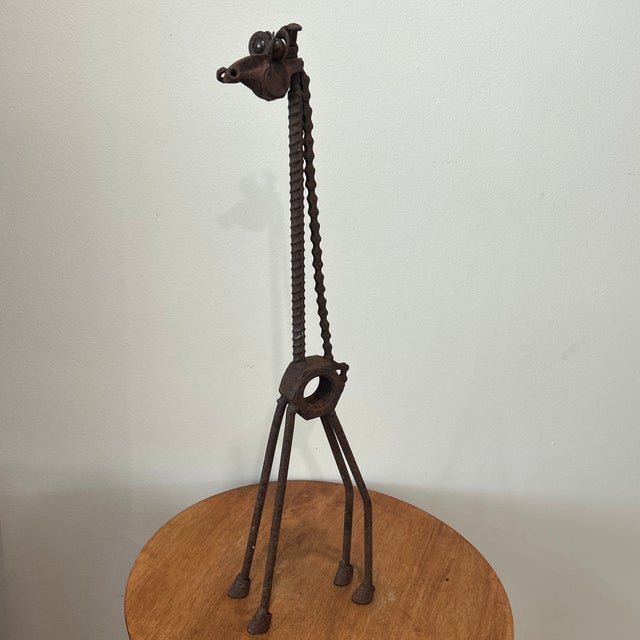 Vintage Iron Whimsical Handcrafted Rusted Giraffe Sculpture For Sale - Image 9 of 12