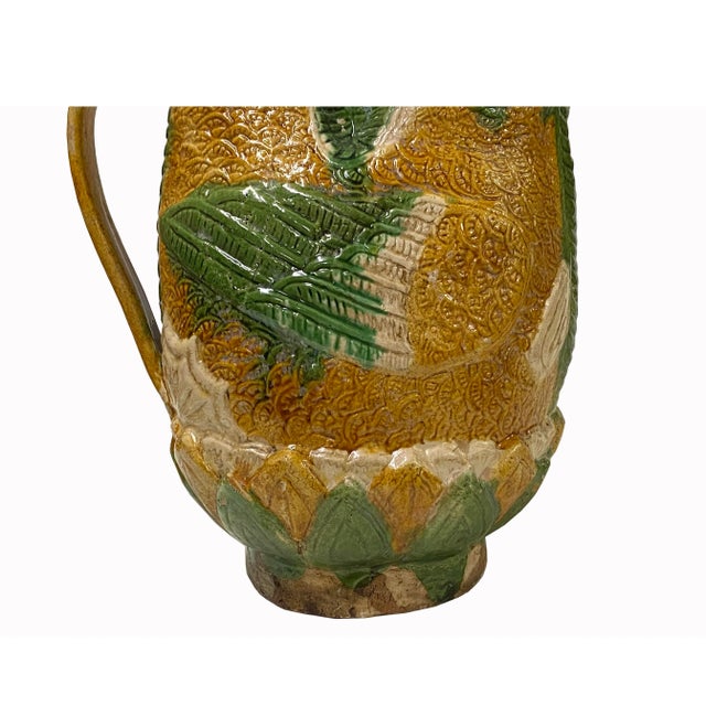 Mustard Chinese Tri-Color San Cai Glaze Ceramic Mythical Bird Vase Jar Display For Sale - Image 8 of 9