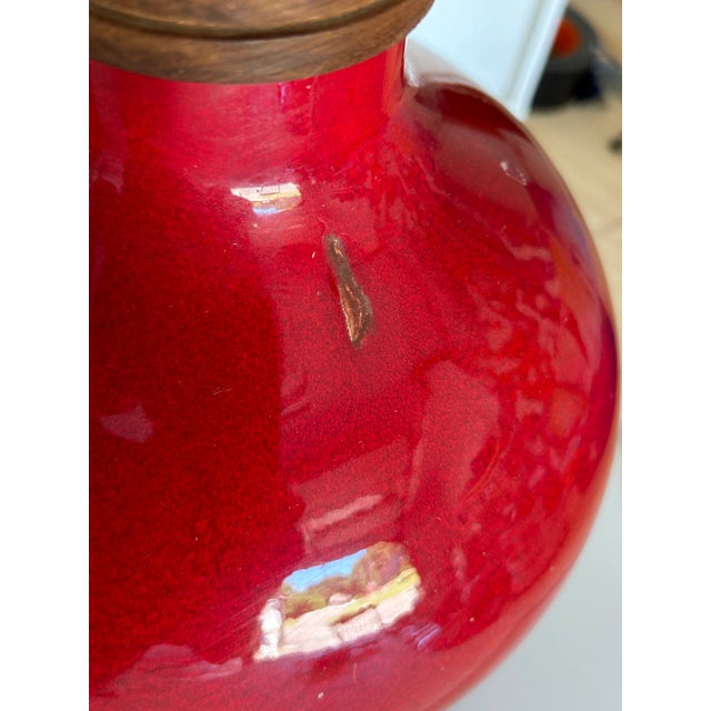 Midcentury Signed “Rembrandt Lamps” Deep Red Ceramic Lamps - a Pair For Sale - Image 9 of 12