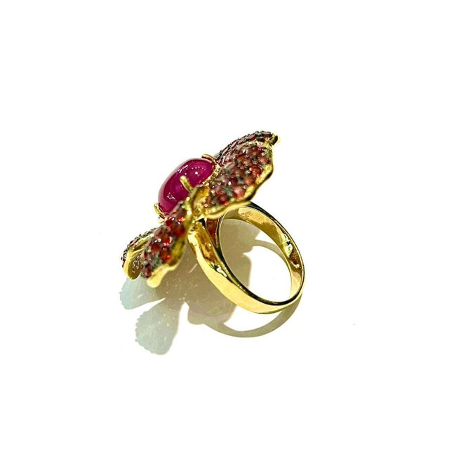 Gemstone Bochic "Orient" Natural Ruby & Garant Cocktail Ring Set 18K Gold &Silver For Sale - Image 7 of 8
