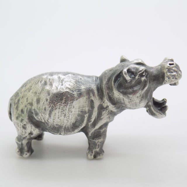 Italian Vintage Italian Handmade Genuine Silver Rare Hippopotamus Figurine Miniature Sculpture, Made in Tuscany For Sale - Image 3 of 11