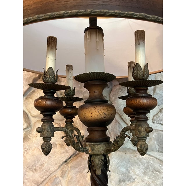 Mid 20th Century Monumental Spanish Colonial Wood & Wrought Iron Table Lamps With Wood Lampshades - a Pair For Sale In Los Angeles - Image 6 of 11