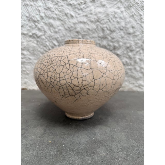 Vintage Raku Fire Vessel Crackle Glazed Ceramic Pottery Vase Signed For Sale - Image 4 of 6